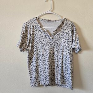 Vintage 1990s Cherokee Dainty Feminine Blue Floral Button Collar Blouse Top